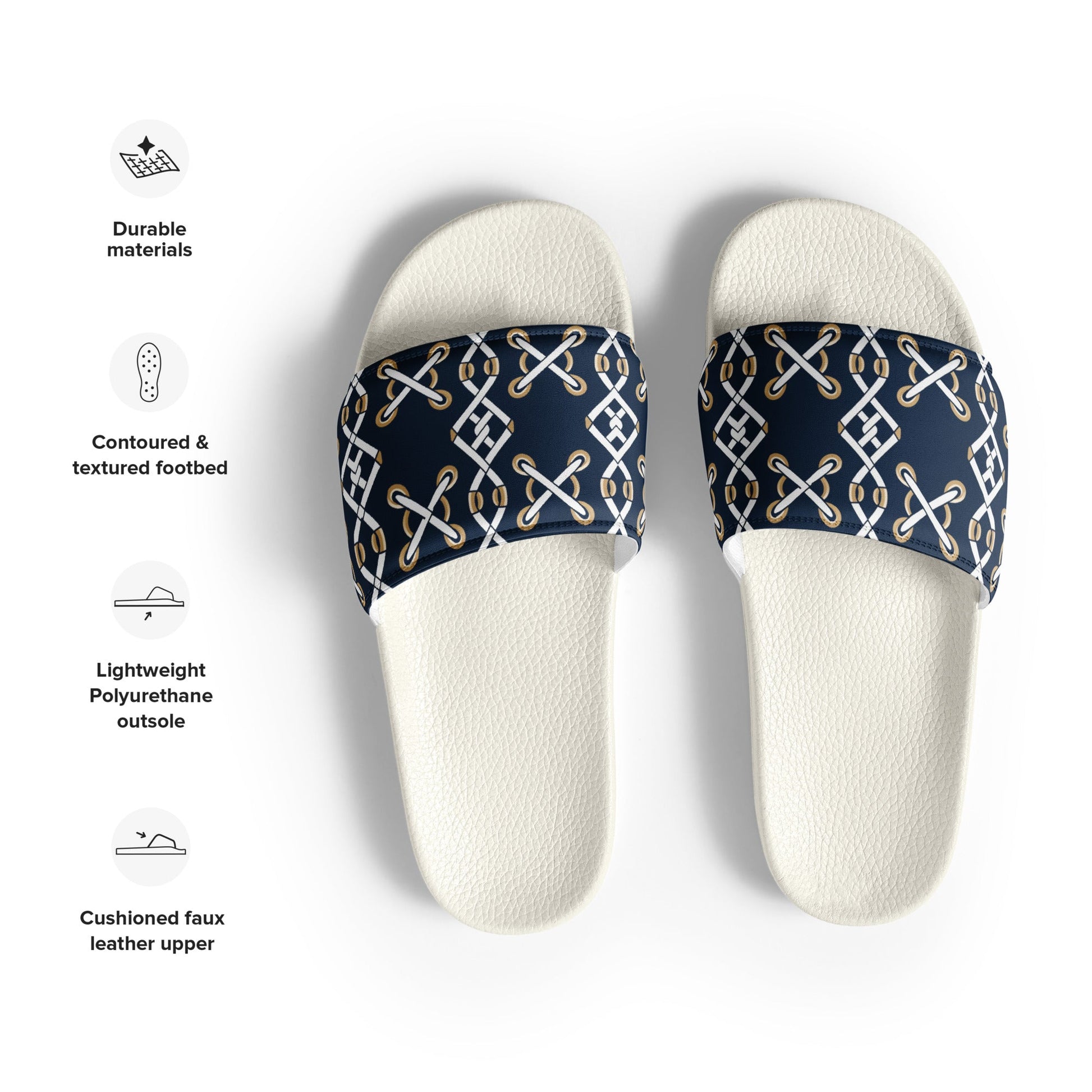 Front Navy Criss Cross Design - Men’s slides- White soles - Slippers - Shower Shoes #MzKittyz #NikkiDKatArt