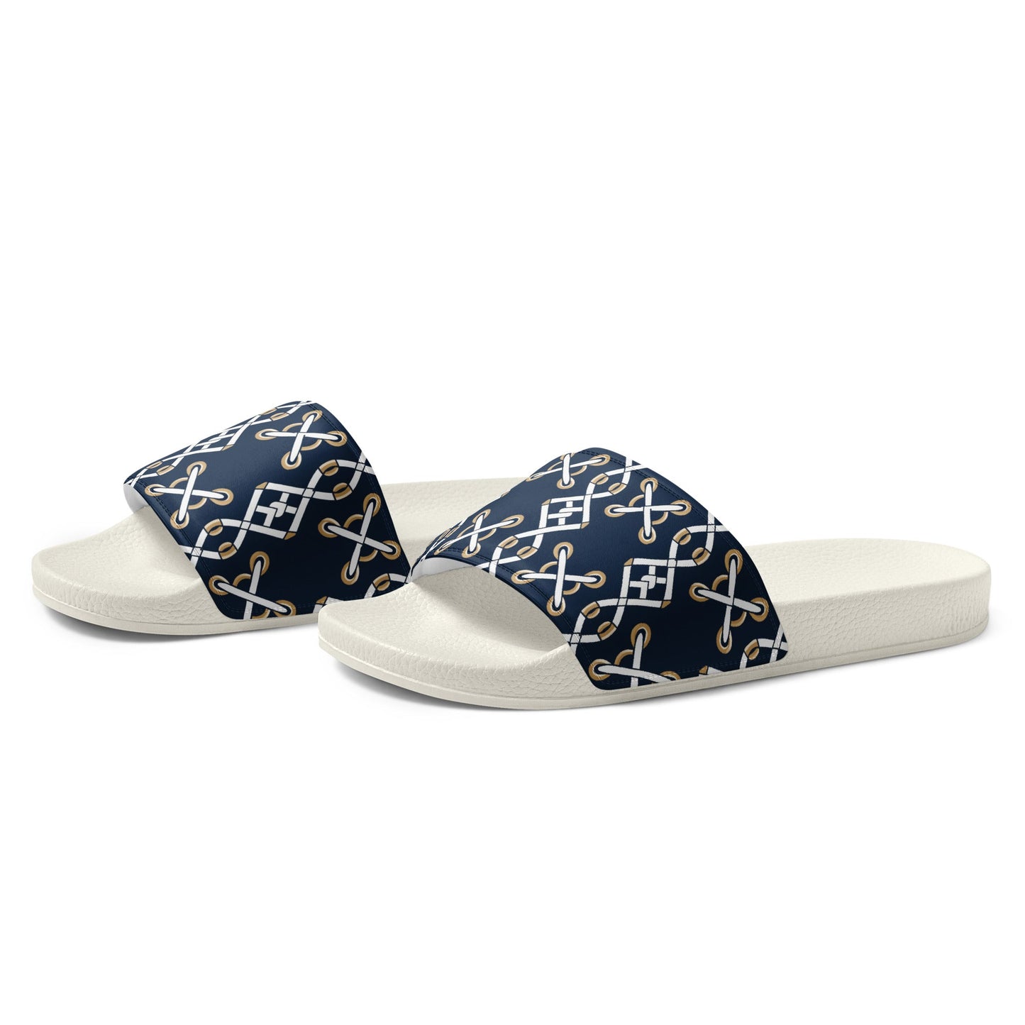 Front Navy Criss Cross Design - Men’s slides- White soles - Slippers - Shower Shoes #MzKittyz #NikkiDKatArt