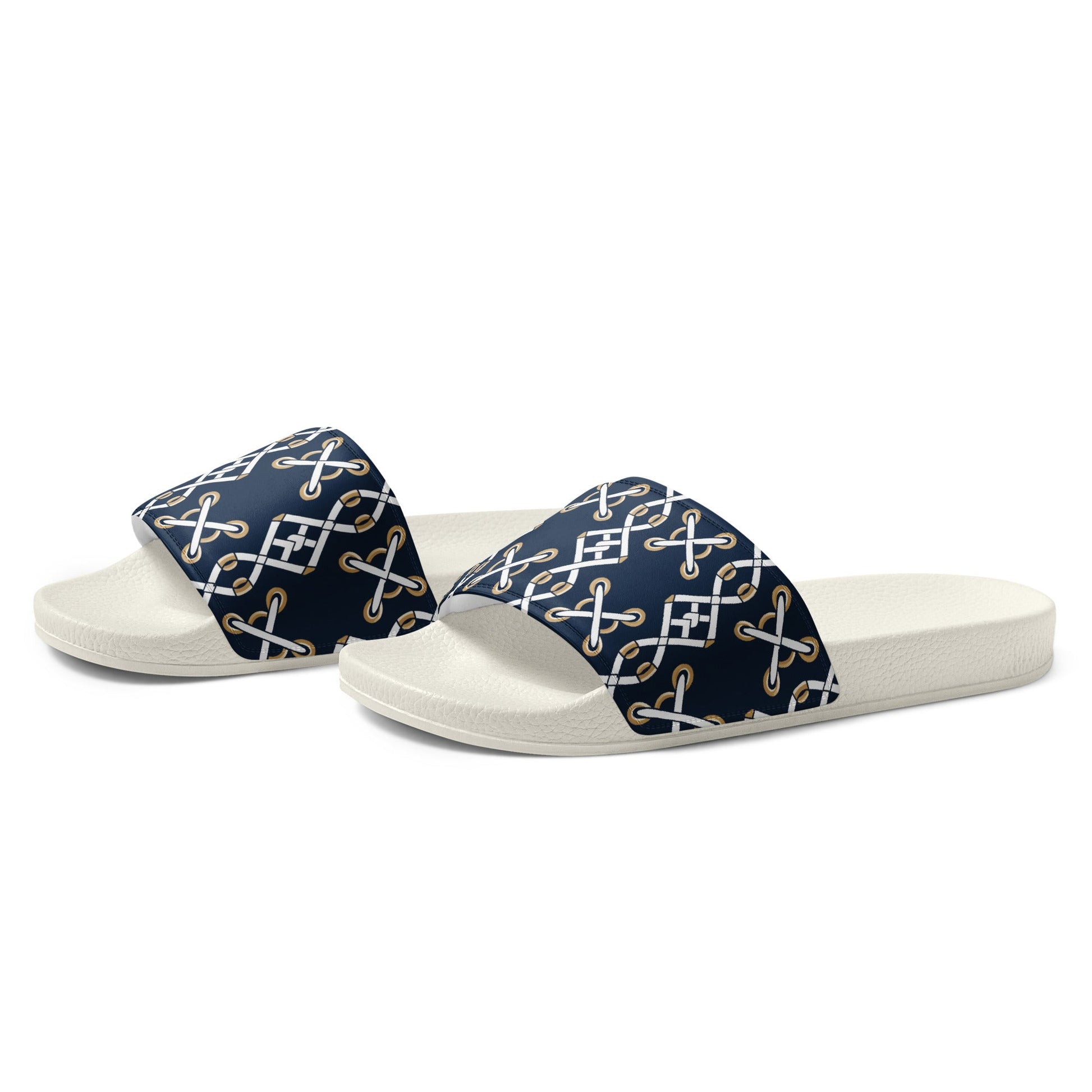 Front Navy Criss Cross Design - Men’s slides- White soles - Slippers - Shower Shoes #MzKittyz #NikkiDKatArt