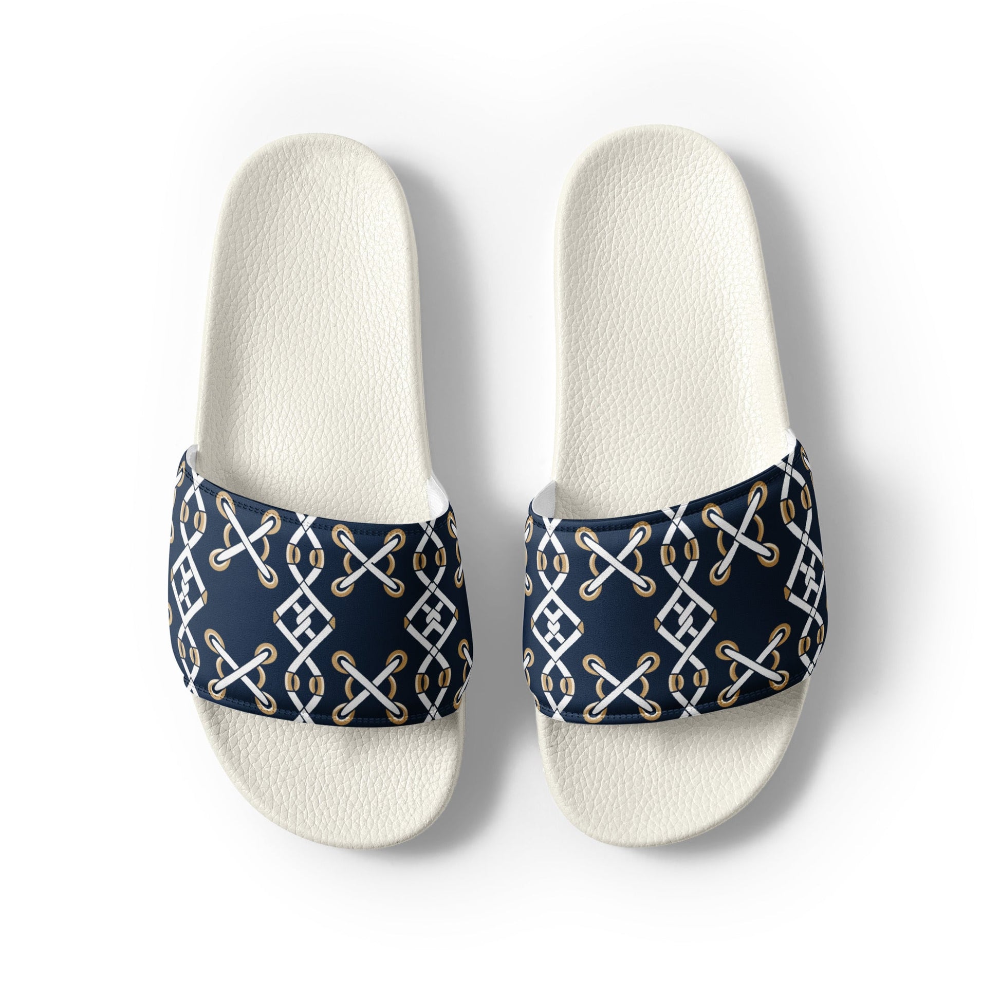Front Navy Criss Cross Design - Men’s slides- White soles - Slippers - Shower Shoes #MzKittyz #NikkiDKatArt