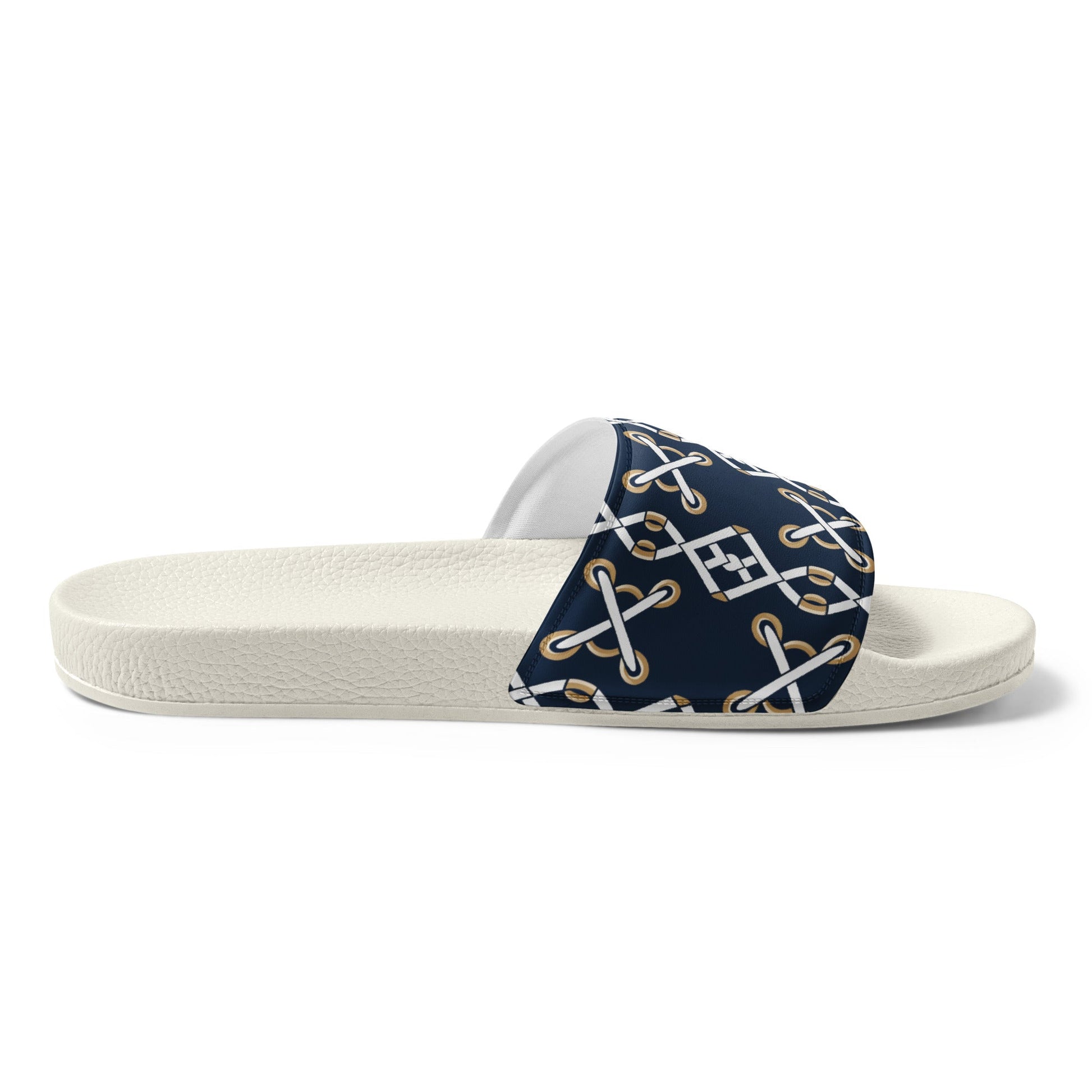 Front Navy Criss Cross Design - Men’s slides- White soles - Slippers - Shower Shoes #MzKittyz #NikkiDKatArt