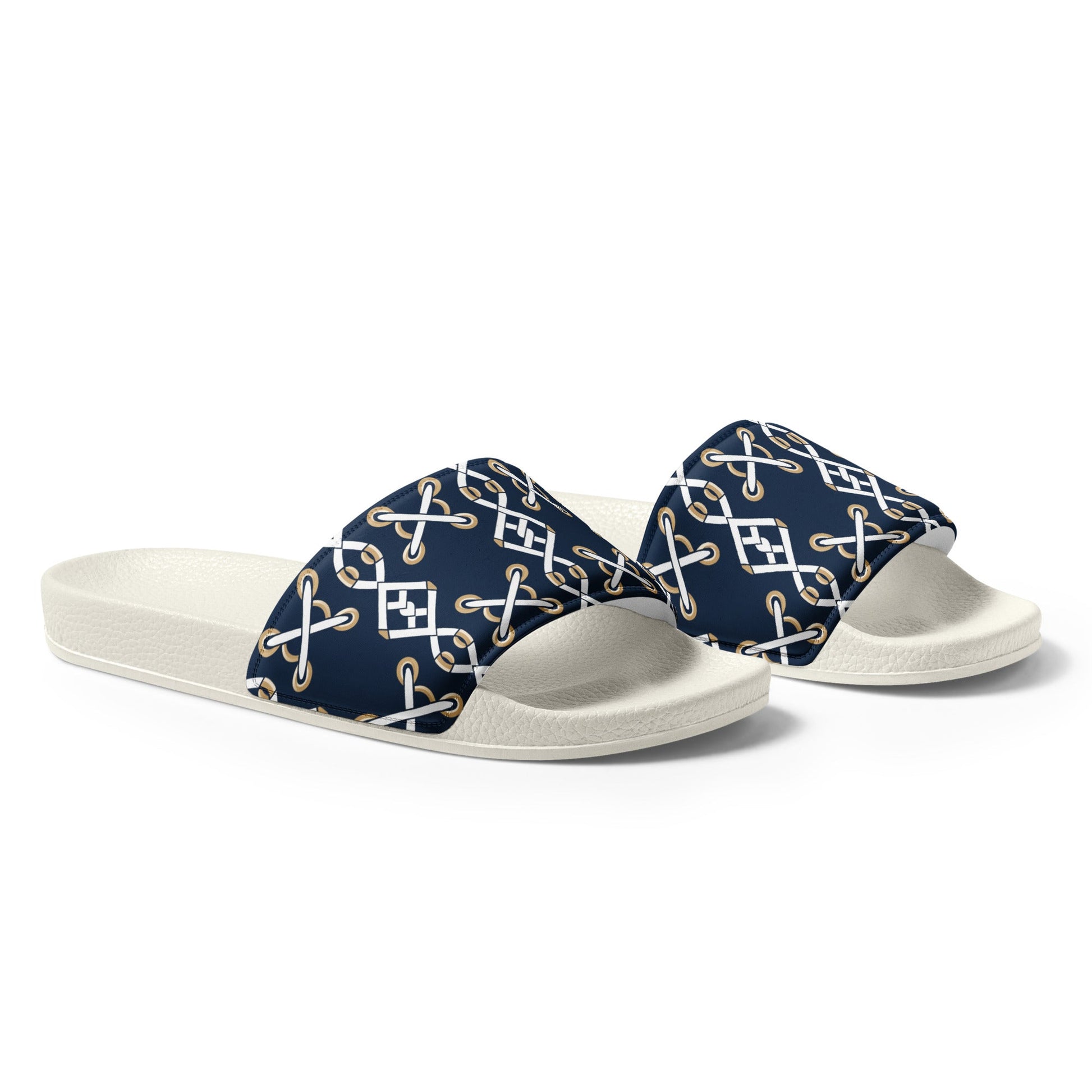 Front Navy Criss Cross Design - Men’s slides- White soles - Slippers - Shower Shoes #MzKittyz #NikkiDKatArt