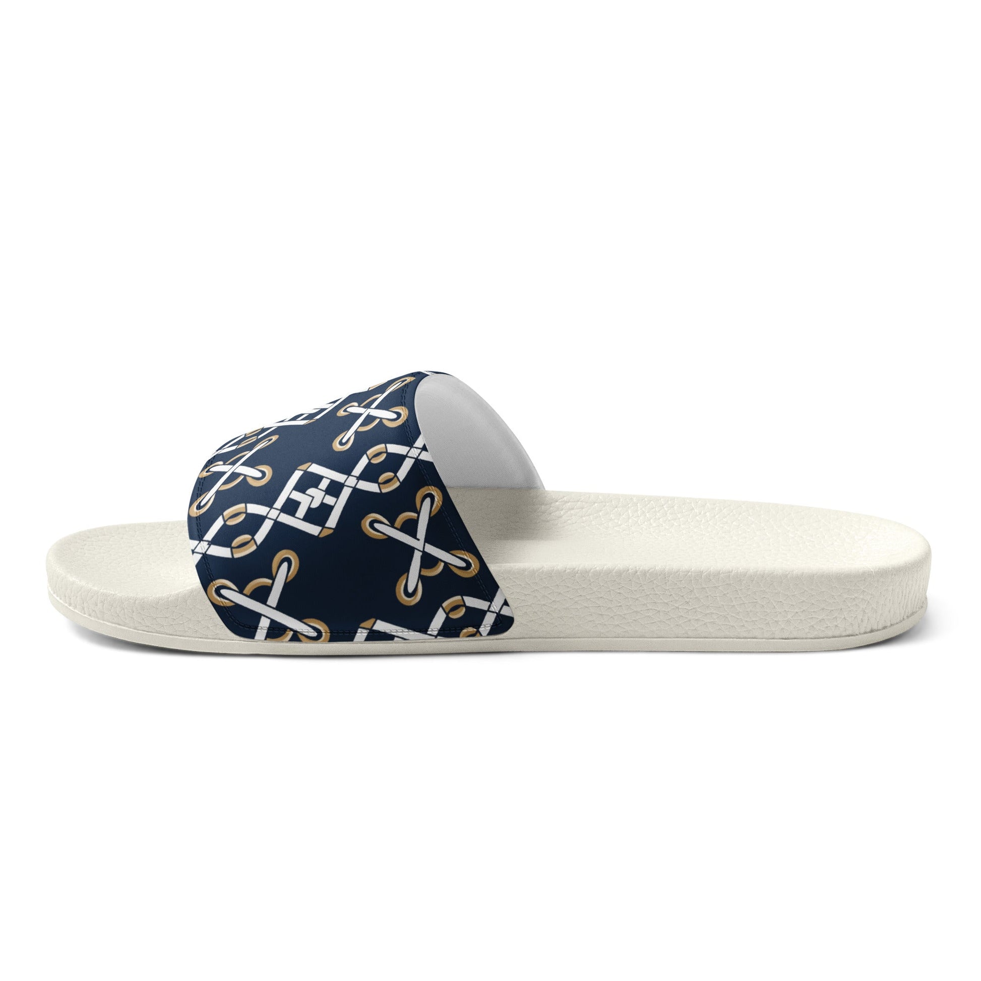 Front Navy Criss Cross Design - Men’s slides- White soles - Slippers - Shower Shoes #MzKittyz #NikkiDKatArt