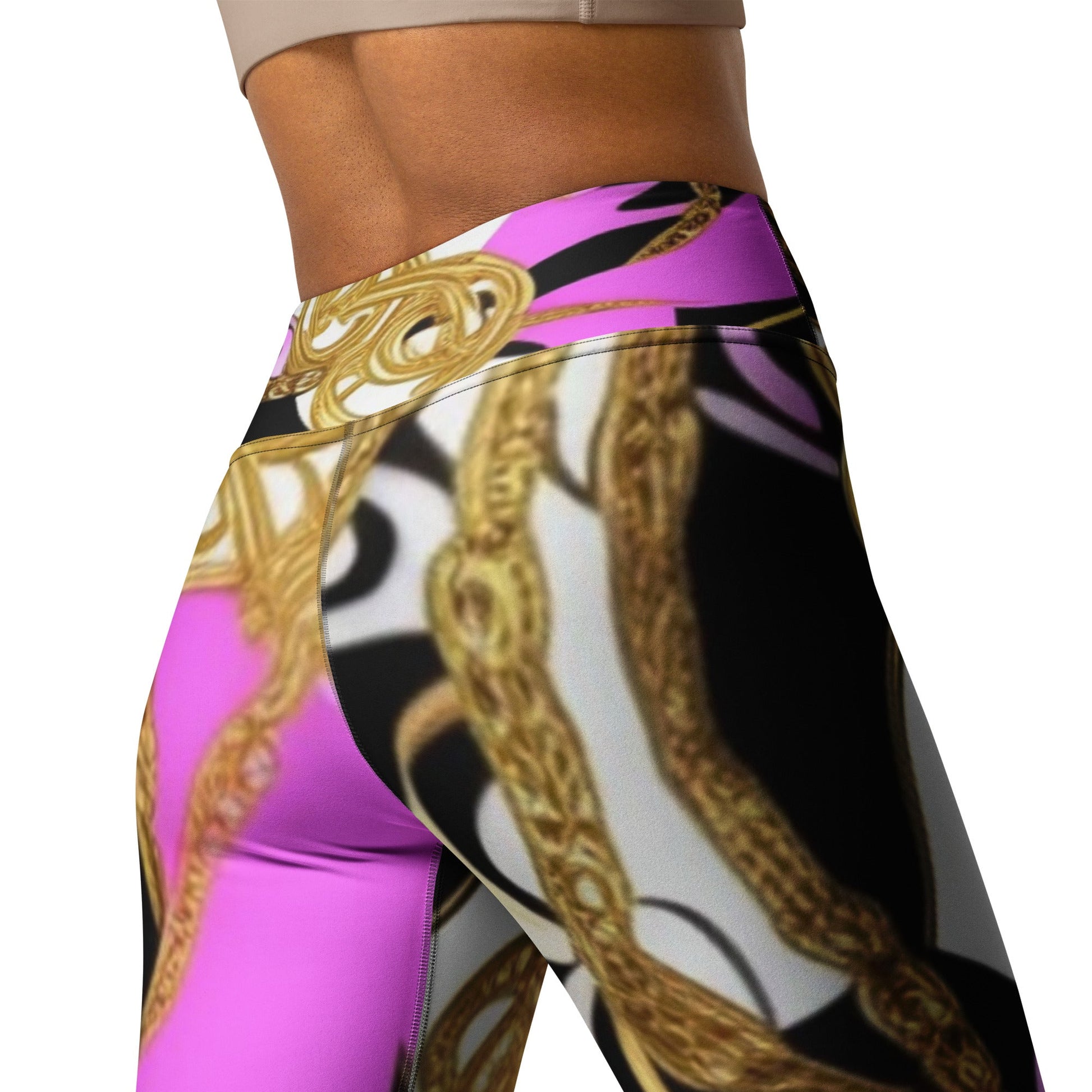 Front Nx Pink & Black Signature Yoga Leggings Yoga Leggings #MzKittyz #NikkiDKatArt