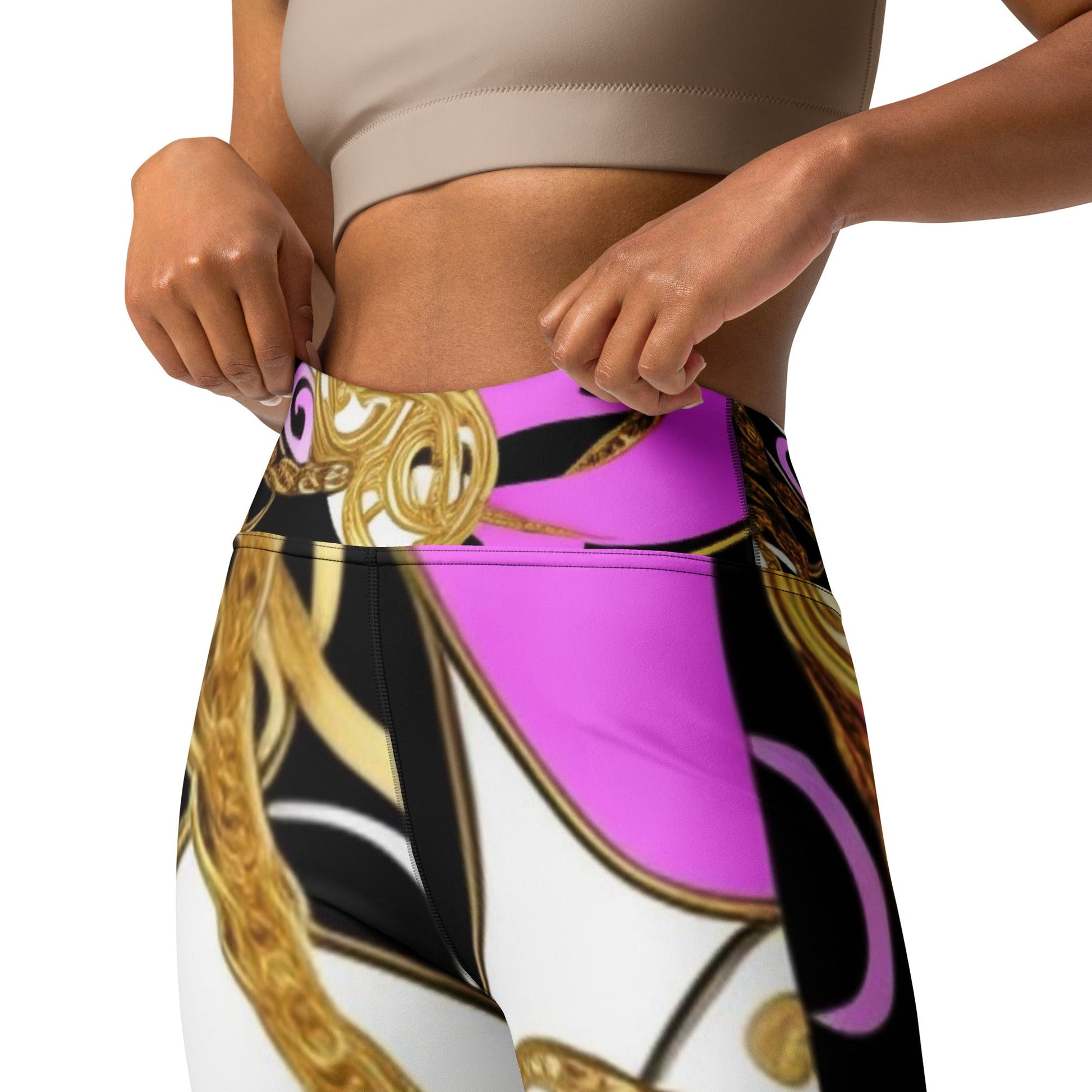 Front Nx Pink & Black Signature Yoga Leggings Yoga Leggings #MzKittyz #NikkiDKatArt