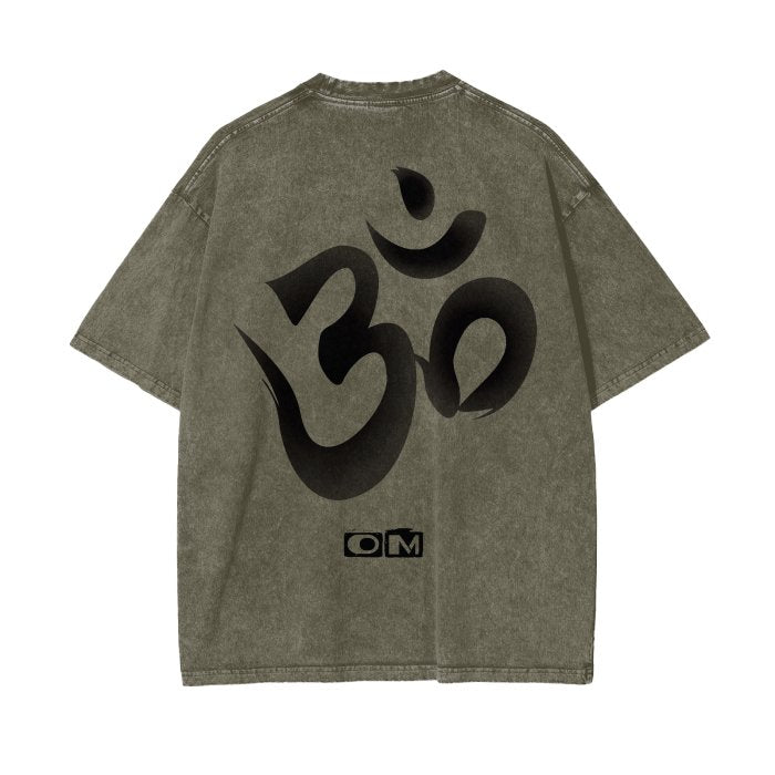 Front OM Symbol Streetwear Unisex Oversized Snow Wash T-Shirt - Various Colors #MzKittyz #NikkiDKatArt