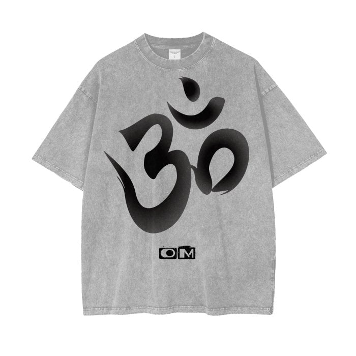 Front OM Symbol Streetwear Unisex Oversized Snow Wash T-Shirt - Various Colors #MzKittyz #NikkiDKatArt