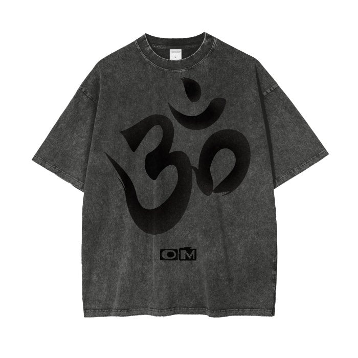 Front OM Symbol Streetwear Unisex Oversized Snow Wash T-Shirt - Various Colors #MzKittyz #NikkiDKatArt