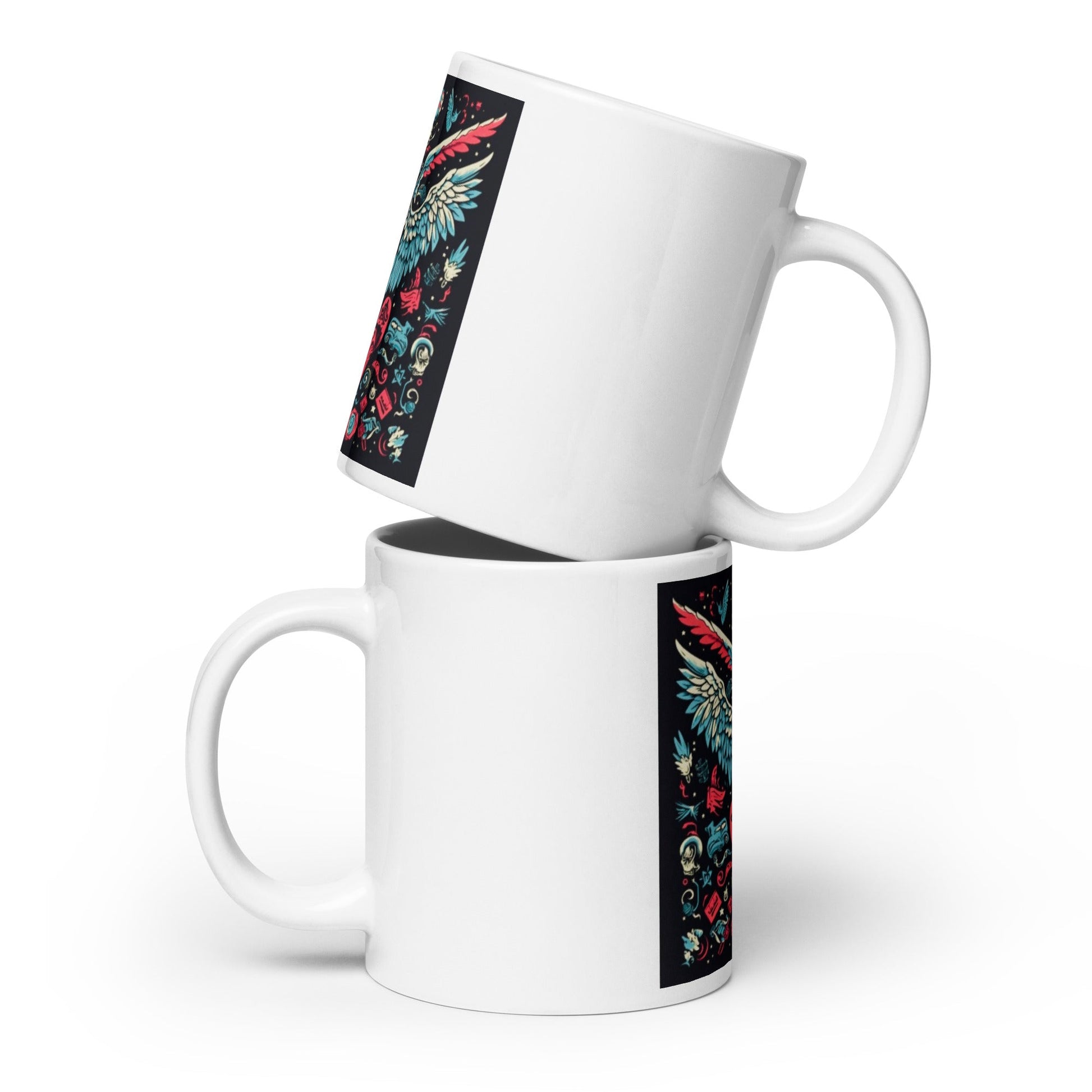 Front Skull Wings Color - White glossy mug - 3 Sizes #MzKittyz #NikkiDKatArt