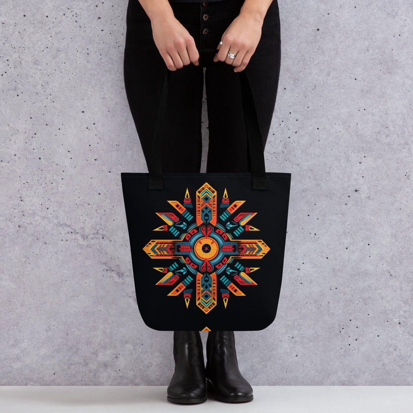 Front Tribal Cross Fire Tote Bag - All Over Print Tote Bag #MzKittyz #NikkiDKatArt