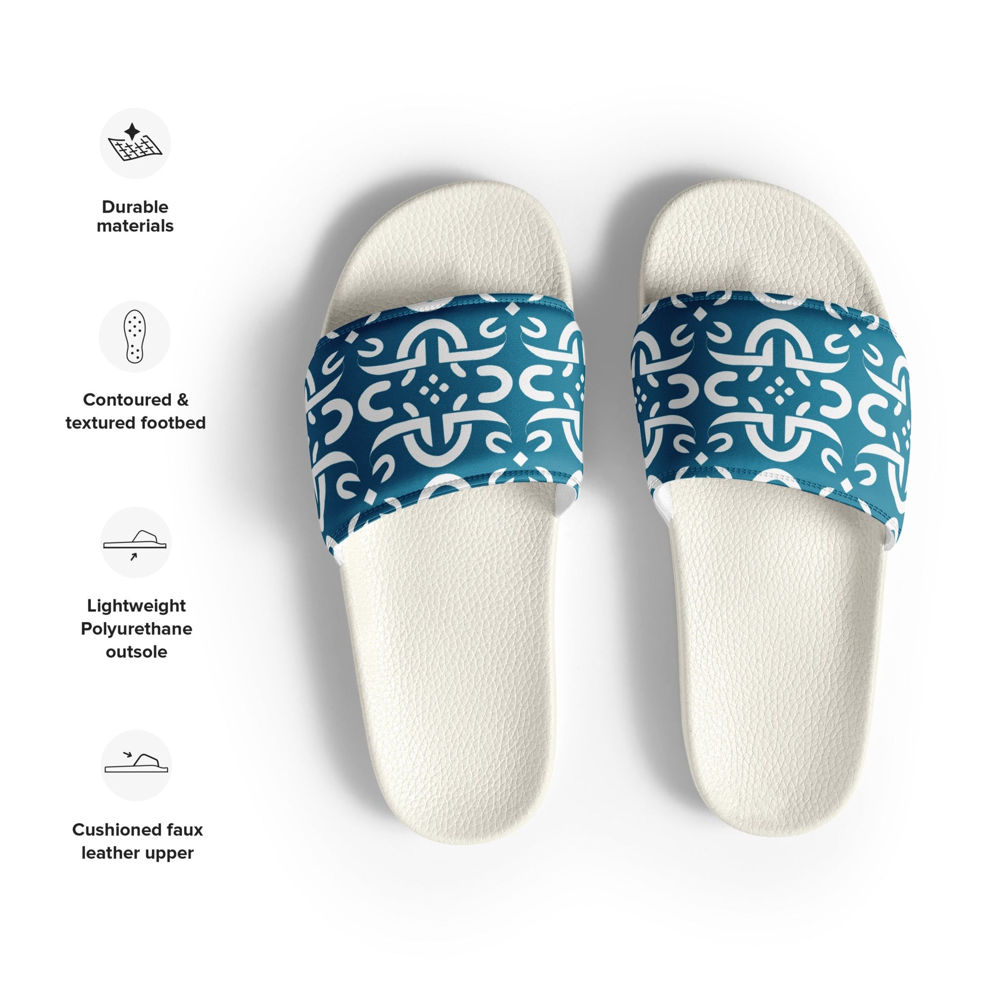 Front Tribal Signature Blue Design - Women's Slides - White soles - Slippers- Shower Shoes #MzKittyz #NikkiDKatArt