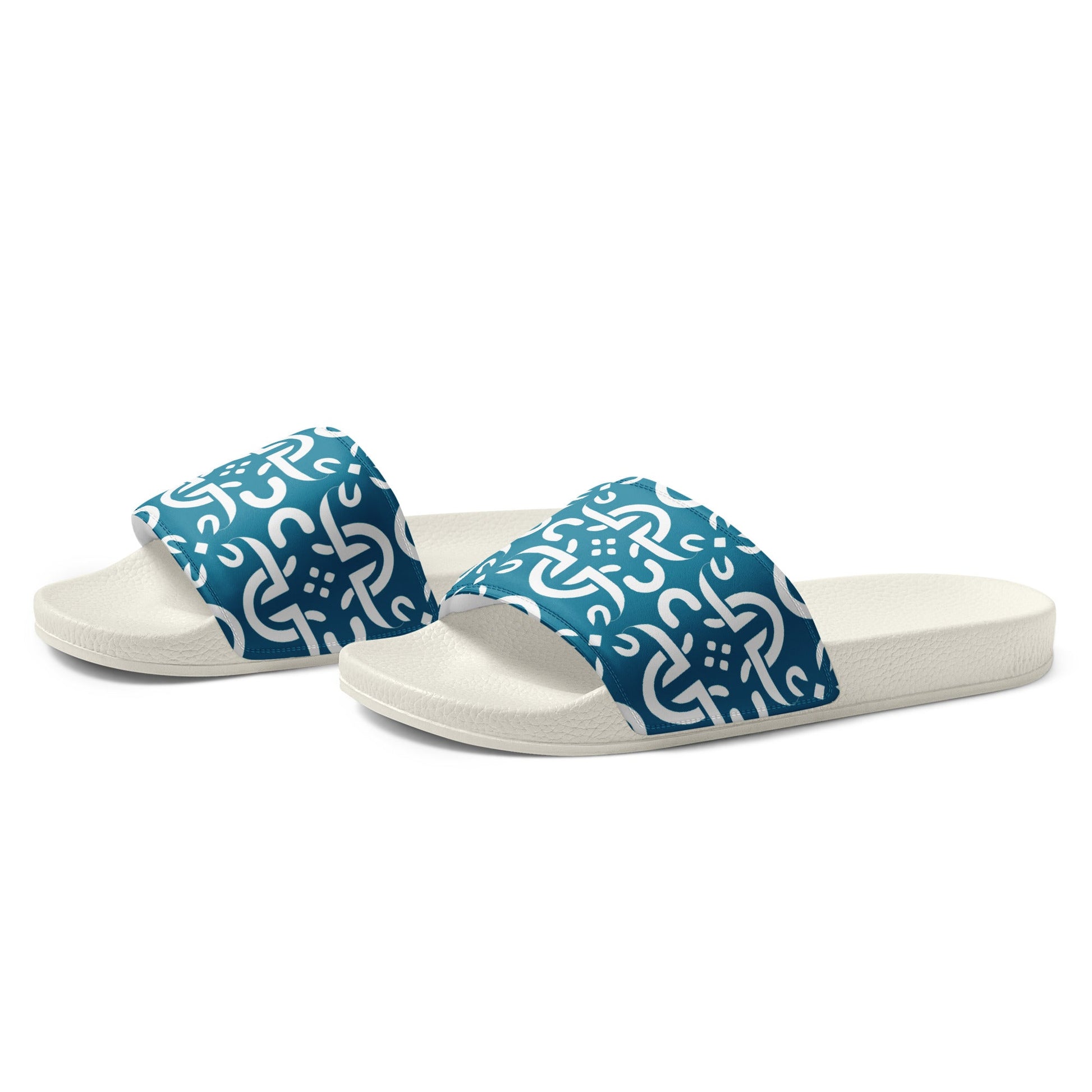Front Tribal Signature Blue Design - Women's Slides - White soles - Slippers- Shower Shoes #MzKittyz #NikkiDKatArt