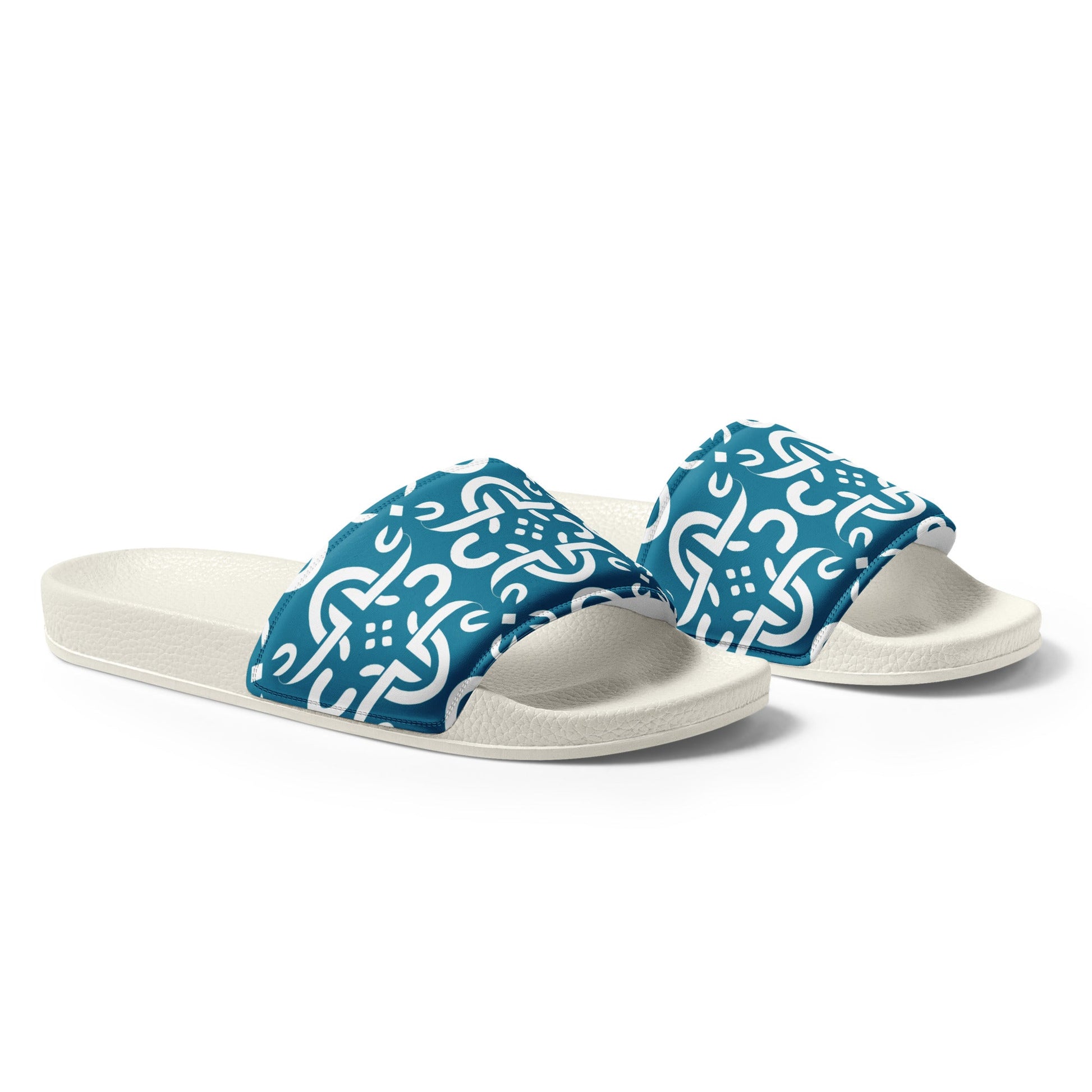 Front Tribal Signature Blue Design - Women's Slides - White soles - Slippers- Shower Shoes #MzKittyz #NikkiDKatArt