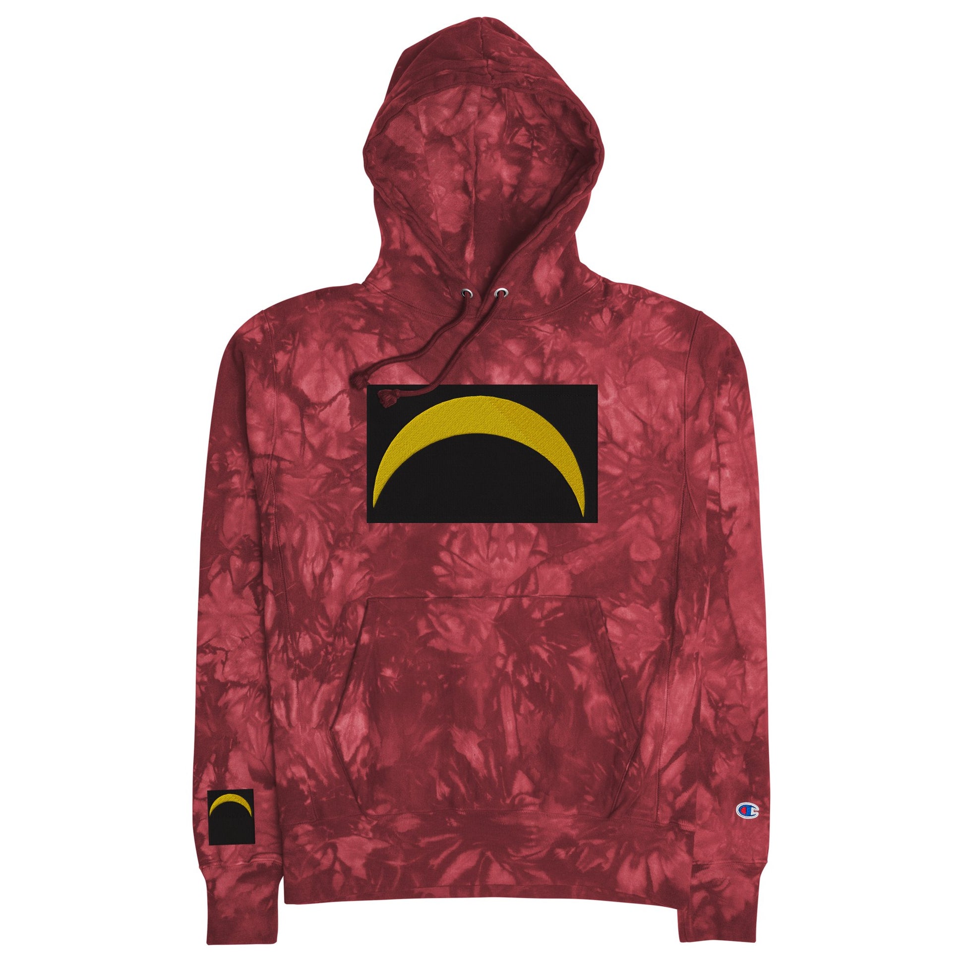 Front Unisex Champion Tie-Dye hoodie with Embroidered Solar Eclipse Sizes up to 2XL Hoodie #MzKittyz #NikkiDKatArt
