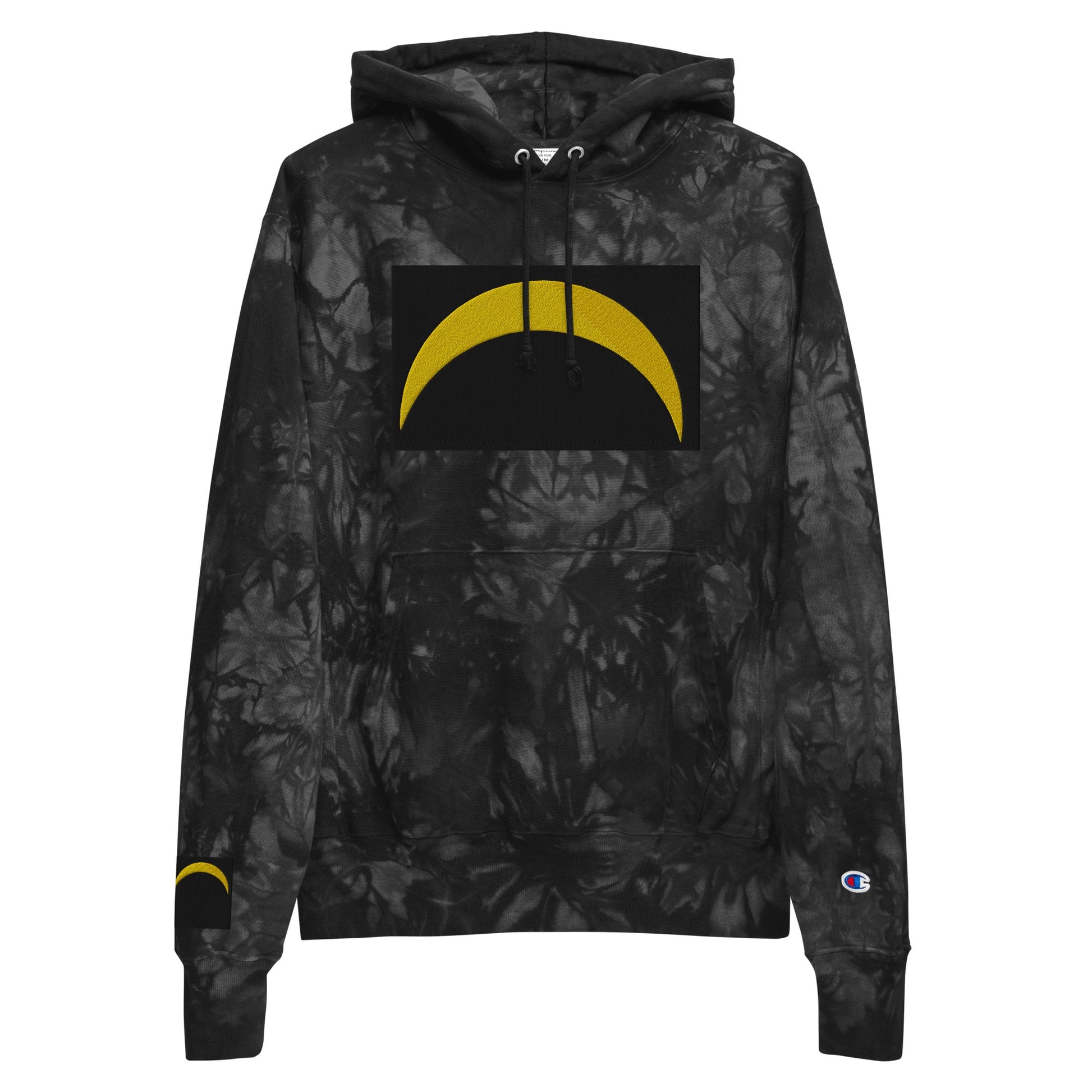 Front Unisex Champion Tie-Dye hoodie with Embroidered Solar Eclipse Sizes up to 2XL Hoodie #MzKittyz #NikkiDKatArt