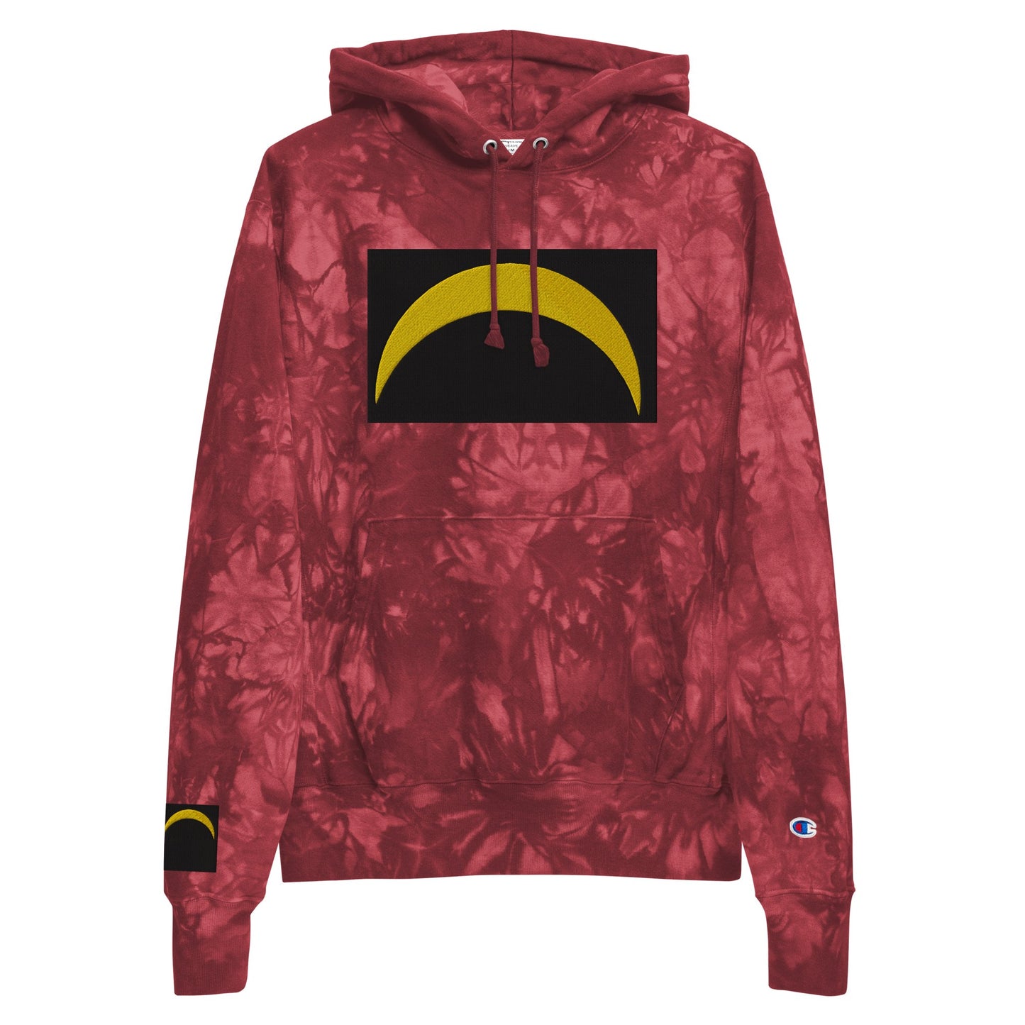 Front Unisex Champion Tie-Dye hoodie with Embroidered Solar Eclipse Sizes up to 2XL Hoodie #MzKittyz #NikkiDKatArt