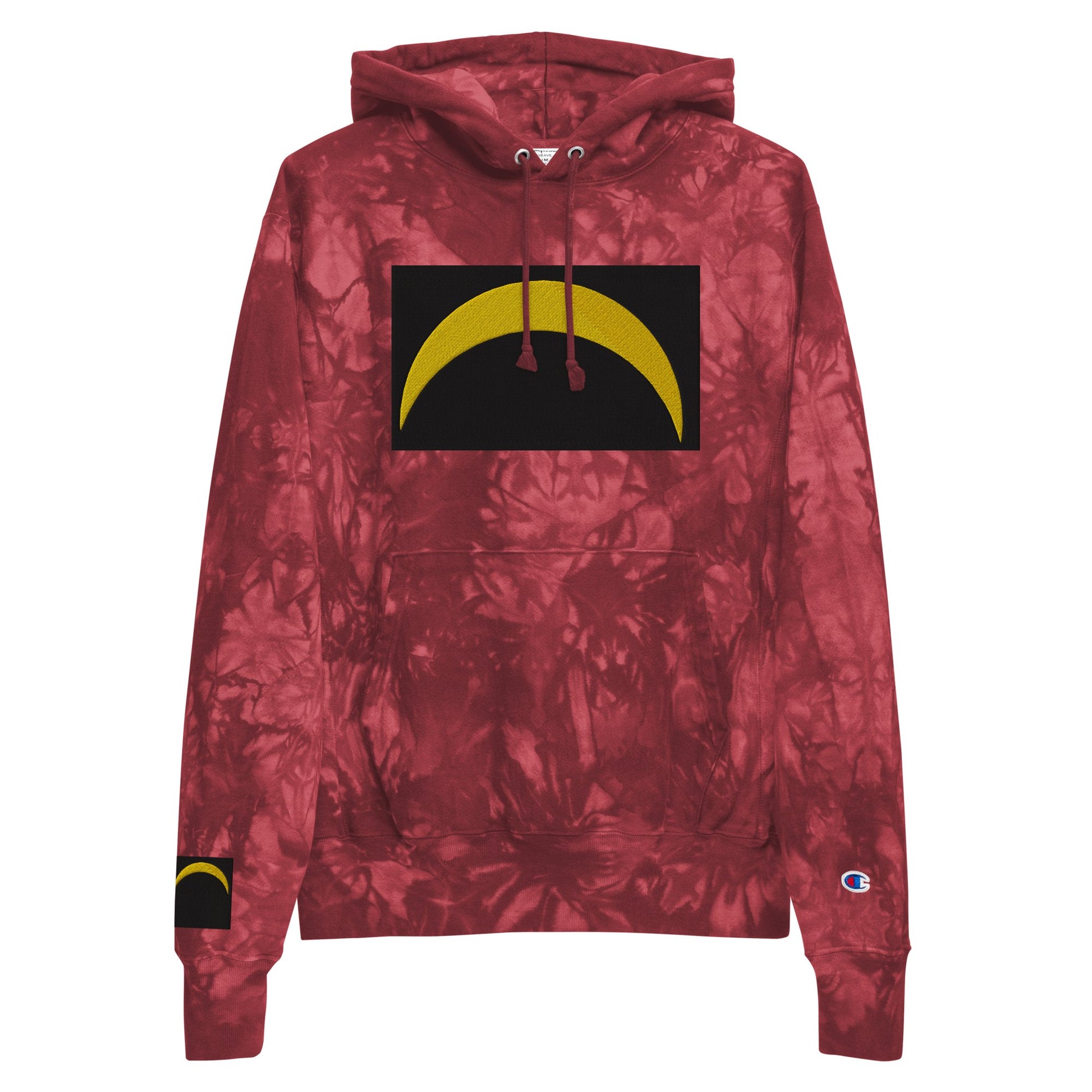 Front Unisex Champion Tie-Dye hoodie with Embroidered Solar Eclipse Sizes up to 2XL Hoodie #MzKittyz #NikkiDKatArt