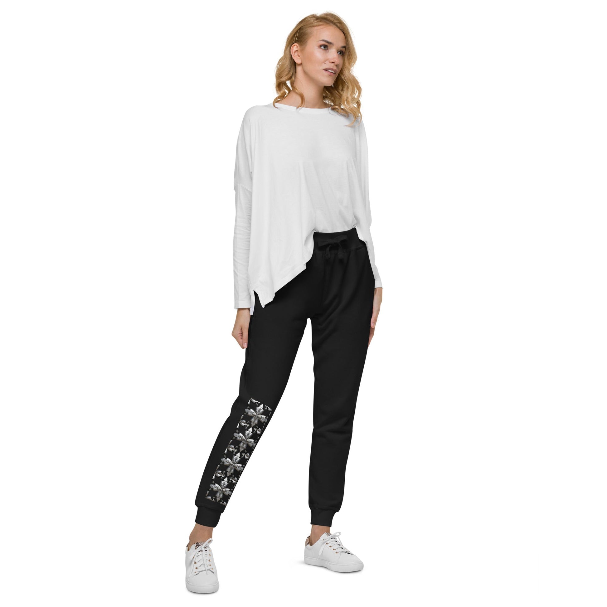 Front Unisex Chrome Crosses Fleece Sweatpants #MzKittyz #NikkiDKatArt