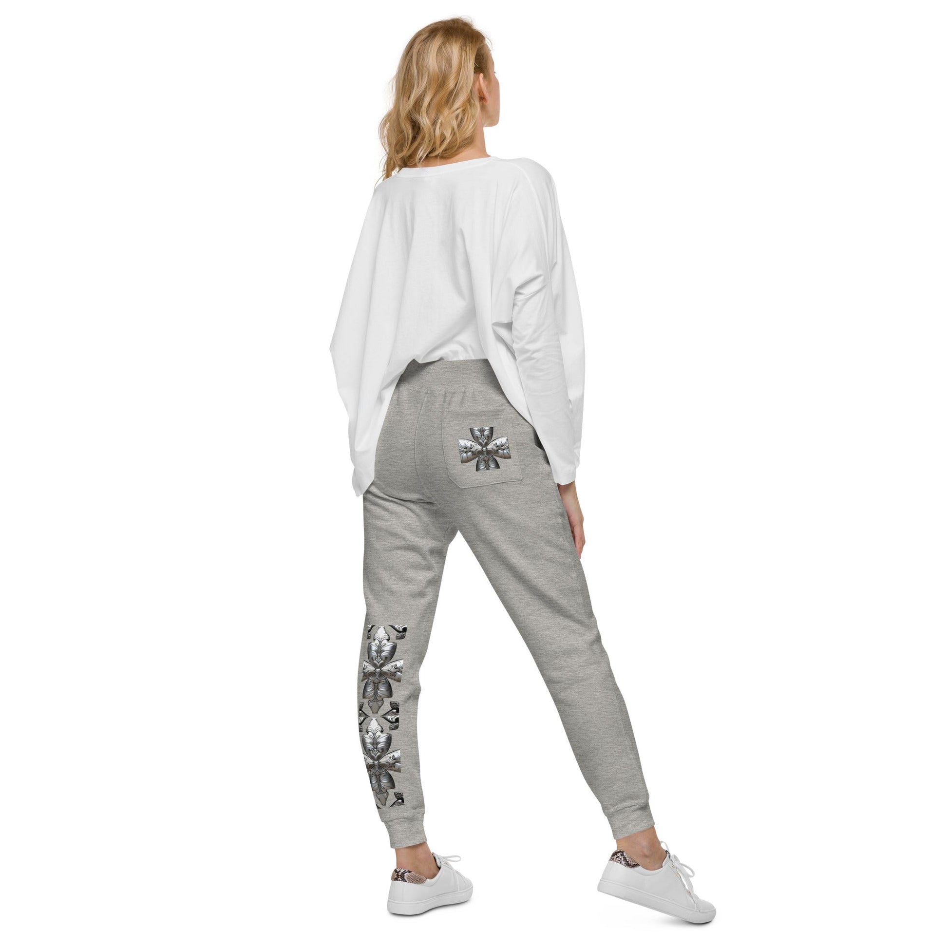 Front Unisex Chrome Crosses Fleece Sweatpants #MzKittyz #NikkiDKatArt
